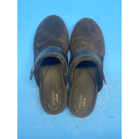 Clarks Collection Black Suede Leather Clogs Mule Slides Cork Comfort Womens 9 - Picture 9 of 13